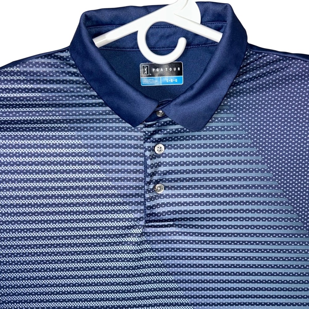 PGA TOUR Golf Polo Shirt Large Blue Geometric Print Short Sleeve Performance